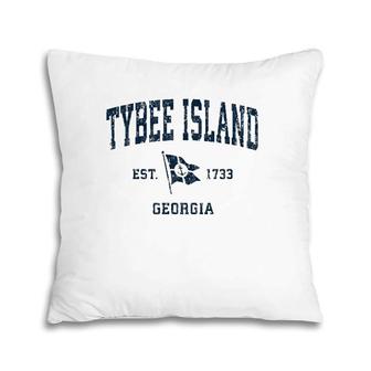 Tybee Island Ga Vintage Sports Navy Boat Anchor Flag Pillow | Mazezy