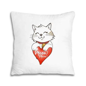 Valentine Cat Love Heart Meow Meme Valentine Lover Couple Pillow | Mazezy