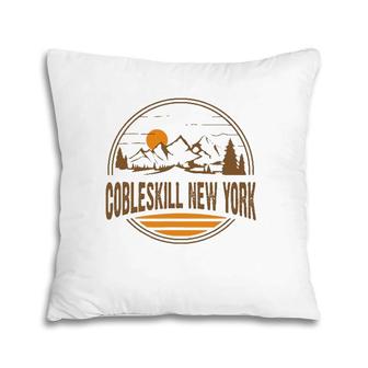 Vintage Cobleskill, New York Mountain Hiking Souvenir Print Pillow | Mazezy