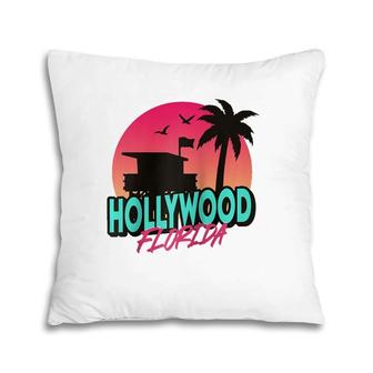 Vintage Hollywood Florida Beach Palm Trees Fl Distressed Pillow | Mazezy CA