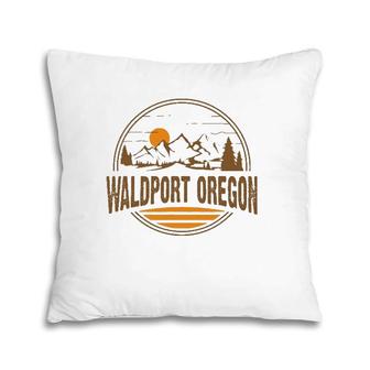 Vintage Waldport Oregon Mountain Hiking Souvenir Print Pillow | Mazezy