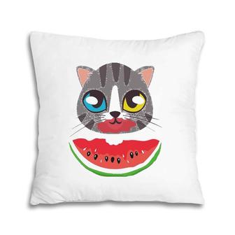 Watermelon Cat Summer Picnic Gift Pillow | Mazezy