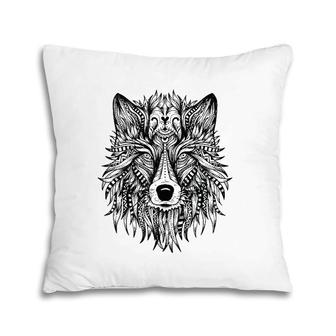 Wolf Mandala Art Pattern Wolf Lover Gift Pillow | Mazezy