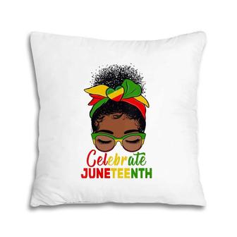 Womens Black Women Messy Bun Juneteenth Celebrate Indepedence Day V-Neck Pillow | Mazezy