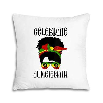 Womens Black Women Messy Bun Juneteenth Celebrate V-Neck Pillow | Mazezy