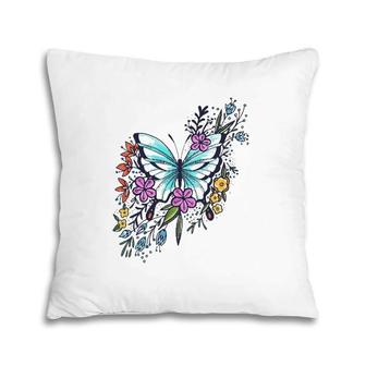 Womens Butterfly With Flowers Fashion Tee Gift Idea Pillow | Mazezy