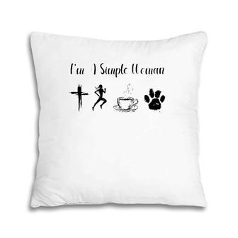 Womens I'm A Simple Woman Loves Jesus Running Coffee Dog Cat Tee Pillow | Mazezy