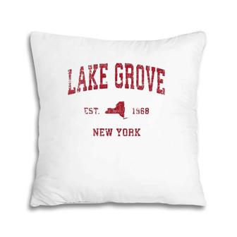 Womens Lake Grove New York Ny Vintage Sports Design Red Print Pillow | Mazezy DE