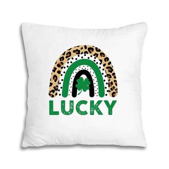 Womens Lucky Shamrock Leopard Print Rainbow St Patrick's Day Pillow | Mazezy