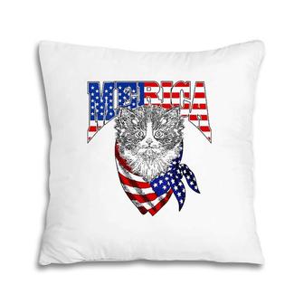 Womens Merica Cat Happy 4Th Of July American Flag Great Family Gift Pillow | Mazezy UK