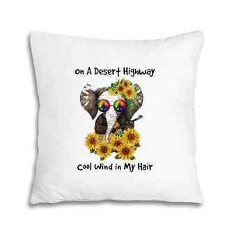 Womens On A Desert Highway Cool Wind In My Hair Hippie Sunflower Pillow | Mazezy UK