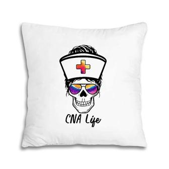 Womens Tu Messy Bun Skull Nurse Cna Life Nursing Tie Dye Gift Pillow | Mazezy