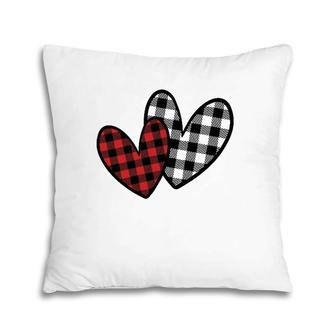 Womens White Red Buffalo Plaid Heart Pillow | Mazezy