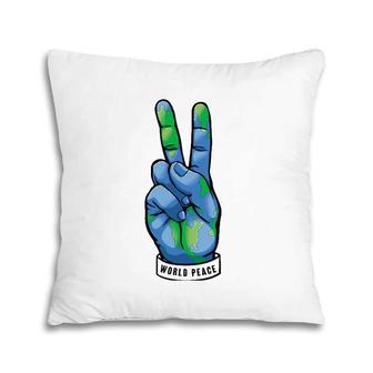 World Peace Earth Day Awareness Peace Sign Hand Gesture Pillow | Mazezy