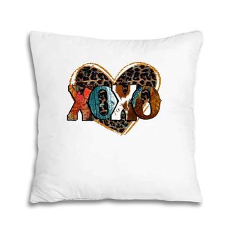 Xoxo Leopard Heart Cowhide Western Glitter Be My Valentine Pillow | Mazezy