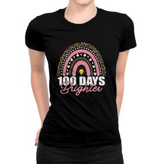 100 Days Brighter Rainbow Happy 100Th Days Leopard Rainbow Women T-shirt | Mazezy