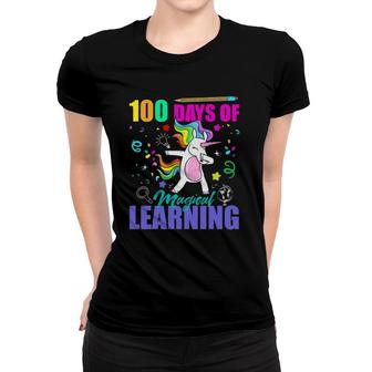 100 Days Of Magical Learning Unicorn Funny Teacher Student Women T-shirt | Mazezy