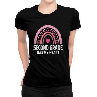 2Nd Second Grade Has My Heart Rainbow Valentines Day Teacher Women T-shirt | Mazezy