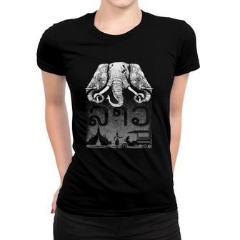 3 Headed Elephant Design Style Original Kingdom Of Laos Flag Women T-shirt | Mazezy