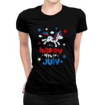 4Th Of July Cute Unicorn Girls American Flag Women T-shirt | Mazezy