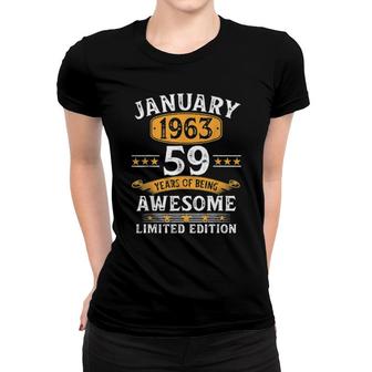 59 Years Old Retro Vintage 1963 January 1963 59Th Birthday Women T-shirt | Mazezy