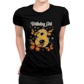 8 Years Old Monarch Butterfly Papillon 8Th Birthday Girl Women T-shirt | Mazezy