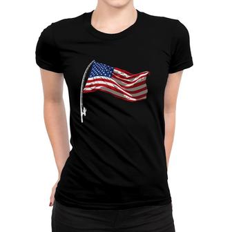American Flag Fishing Rod 4Th Of July Patriotic Fisherman Women T-shirt | Mazezy