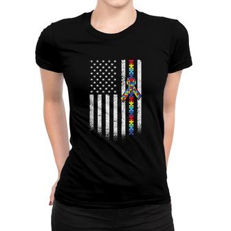 American Flag Puzzle Awareness Gift Women T-shirt | Mazezy