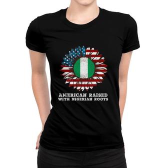 American Raised With Nigerian Roots Sunflower Usa Flag Women T-shirt | Mazezy