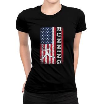 American Us Flag Running Marathon Patriotic Runner Girl Boy Women T-shirt | Mazezy