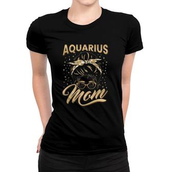 Aquarius Mom Zodiac Sign With Messy Bun Hairband Mothers Day Women T-shirt | Mazezy