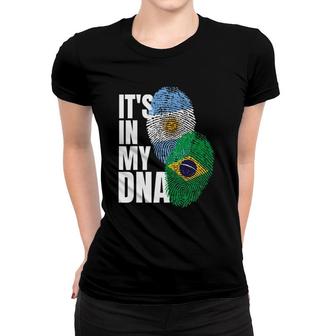 Argentinian And Brazilian Mix Dna Flag Heritage Women T-shirt | Mazezy CA