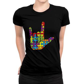 Asl Love Sign Language - Autistic Puzzle Autism Awareness Women T-shirt
