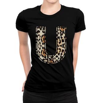 Awesome Letter U Initial Name Leopard Cheetah Print Women T-shirt | Mazezy