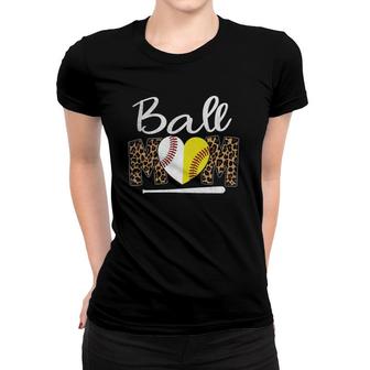 Ball Mom Leopard Funny Softball Baseball Women Mother's Day Women T-shirt | Mazezy