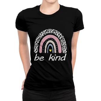 Be Kind Cute Graphic Leopard Rainbow Womens Girls Women T-shirt - Thegiftio UK