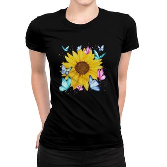 Beautiful Nature Yellow Flowers Florist Butterfly Sunflower Women T-shirt | Mazezy