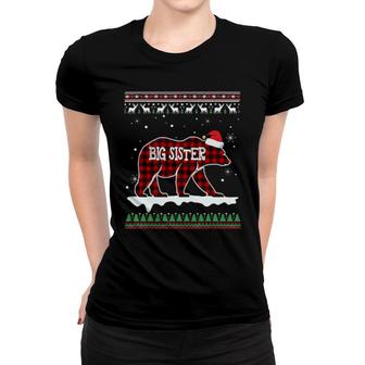 Big Sister Bear Santa Red Plaid Family Pajamas For Christmas Women T-shirt | Mazezy