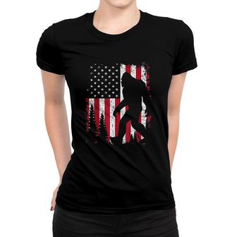 Bigfoot 4th Of July American Usa Flag Women T-shirt | Mazezy