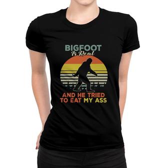 Bigfoot Is Real And He Tried To Eat My Ass Vintage Sunset Shirts Women T-shirt - Thegiftio UK