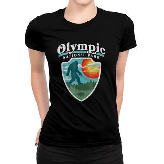 Bigfoot Olympic National Park Sasquatch Badge Women T-shirt | Mazezy