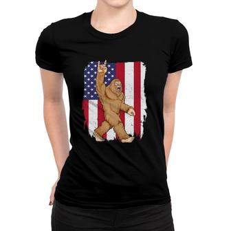 Bigfoot Rock And Roll Usa American Flag Sasquatch Believers Women T-shirt | Mazezy