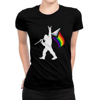 Bigfoot Rock On Lgbtq Progressive New Pride Flag Women T-shirt | Mazezy