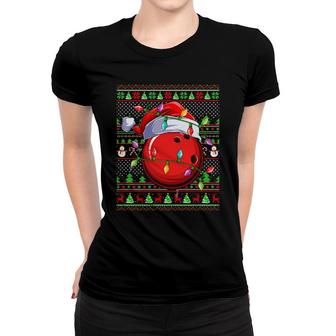 Bowling Ball Matching Santa Ugly Bowling Christmas Women T-shirt | Mazezy
