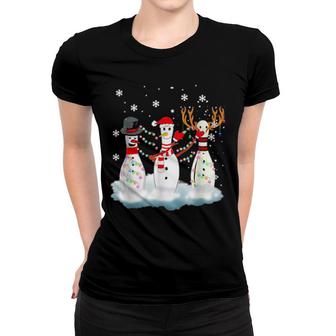 Bowling Christmas Pajama Lights Reindeer Santa Women T-shirt | Mazezy