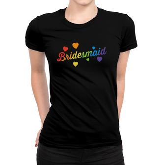 Bridesmaid Rainbow Flag Lesbian Bachelorette Party Wedding Women T-shirt | Mazezy