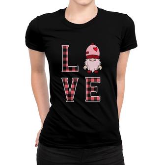 Buffalo Style Pink Plaid Gnome Love & Heart Valentines Gnome Women T-shirt | Mazezy