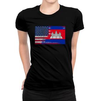 Cambodian American Half Cambodia Half America Flag Women T-shirt | Mazezy