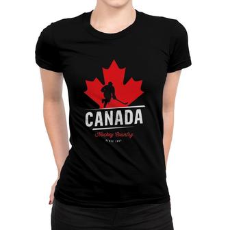 Canada Hockey Maple Leaf Ice Hockey Player Vintage Women T-shirt | Mazezy