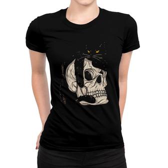 Cat Creepy Cat Goth Skull Gothic Women T-shirt | Mazezy